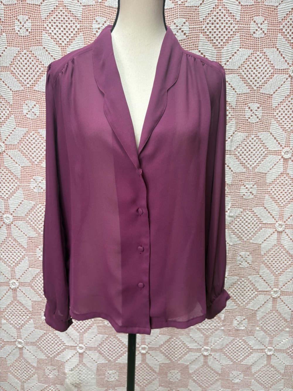 Vintage Cartoons Plum Sheer Blouse L